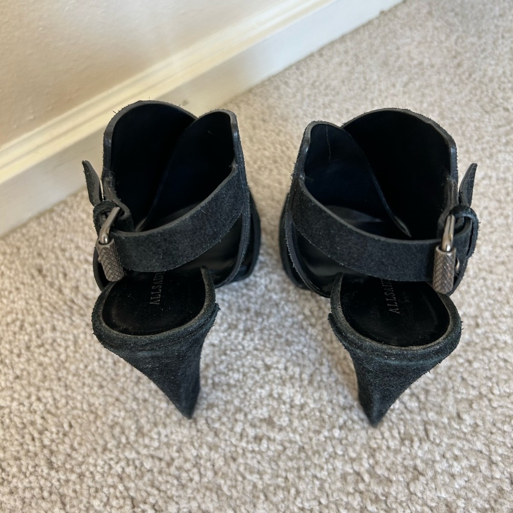 All Saints Black Suede CrissCross Peep Toe - Picture 5 of 5